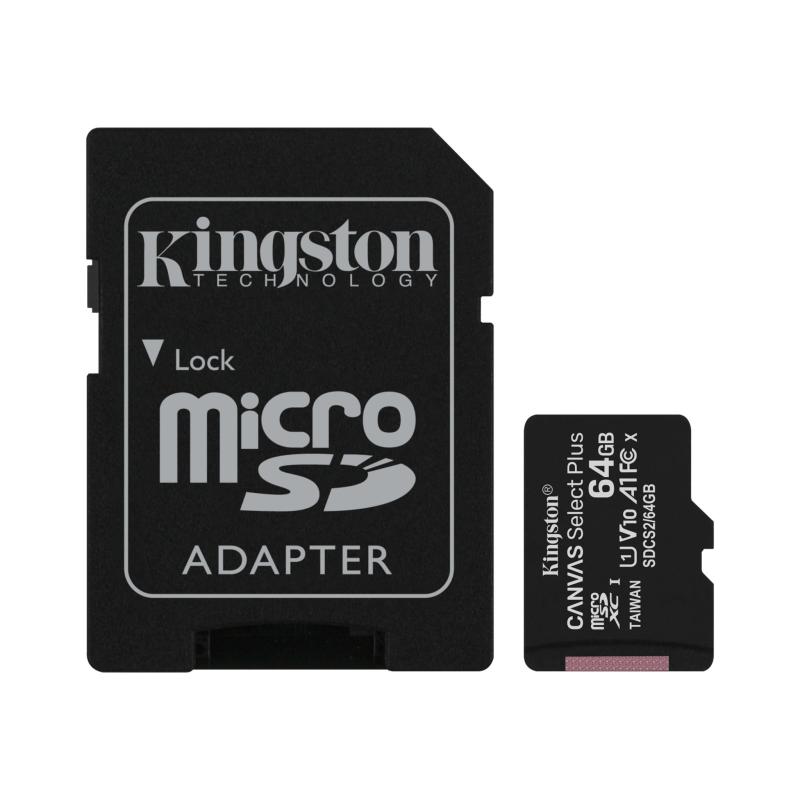 Kingston Micro SDXC Card 64GB Class 10 100MB/s Canvas Select Plus + Adaptador SD
