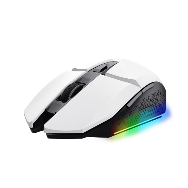 Rato gaming sem fios recarregável Trust - Velocidade ajustável de 800 a 4800 DPI - Até 80 horas de jogo - 4 opções de iluminação LED - 6 botões e seleção de DPI