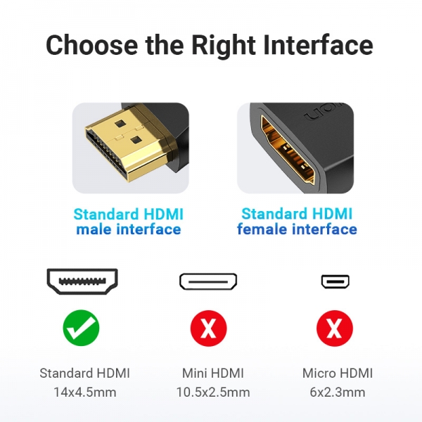 Vention Adaptador HDMI Macho a HDMI Hembra 4K 270º - Cor Preto