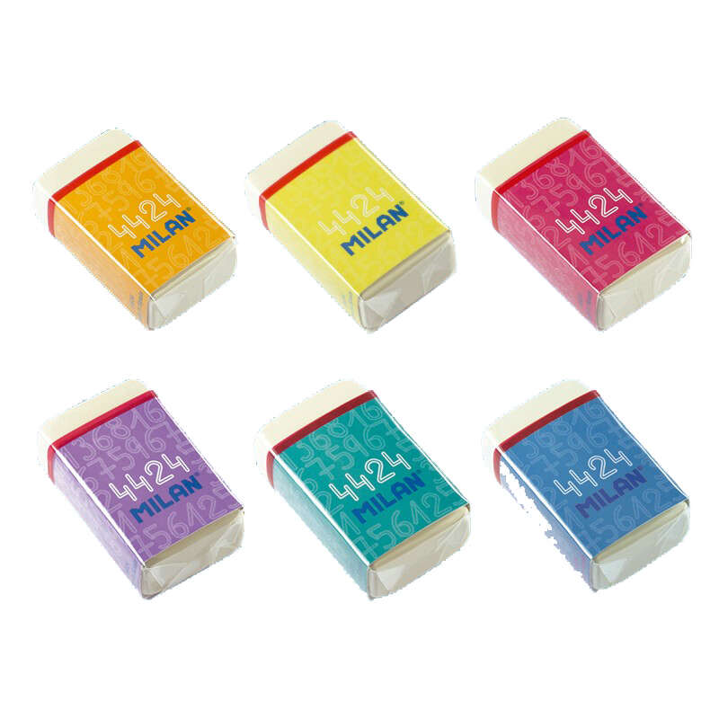 Pack 24 unidades - Borracha Retangular Milan 4424 - Farinha de Rosca - Borracha Sintética Macia - Faixa de Cartão Colorido - Branca