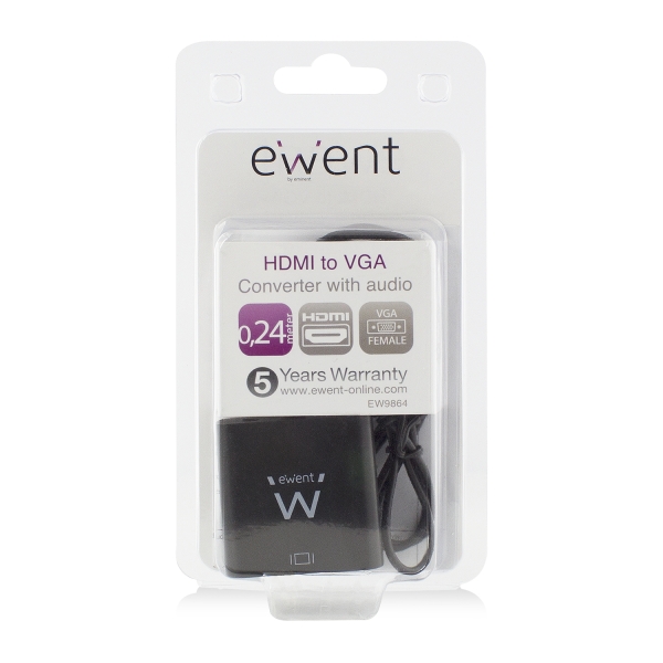 Conversor HDMI para VGA Ewent EW9864 com Áudio - Resolução Máxima 1920 x 1200 - Preto
