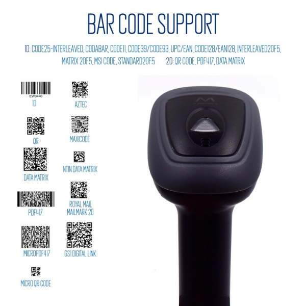 Leitor de código de barras sem fios Ewent EW3440 1D/2D - Sem fios e Bluetooth - Bateria com duração até 7 horas - Base inteligente - Preto