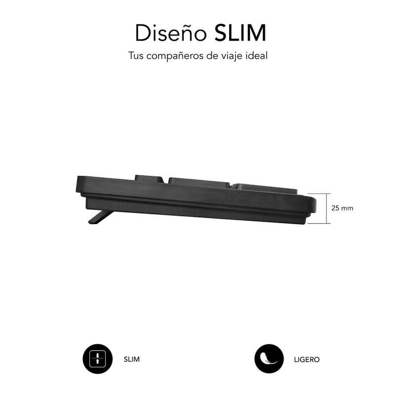 Teclado empresarial silencioso Subblim Slim com cabo USB - Design ergonômico e teclas planas de baixo perfil - Resistente a derramamento - Teclas silenciosas - Preto