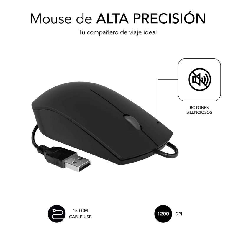 Rato empresarial com fio Subblim - Design ultrafino e ergonômico - Tecnologia Silent Click - Preto fosco