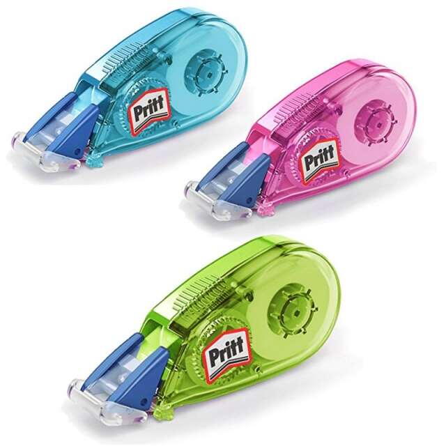 Caixa 15 Unidades - Fita Corretora Pritt Micro Roller 5mm x 6m - Aplicação Limpa - Precisa - Reciclável - Azul, Verde e Rosa