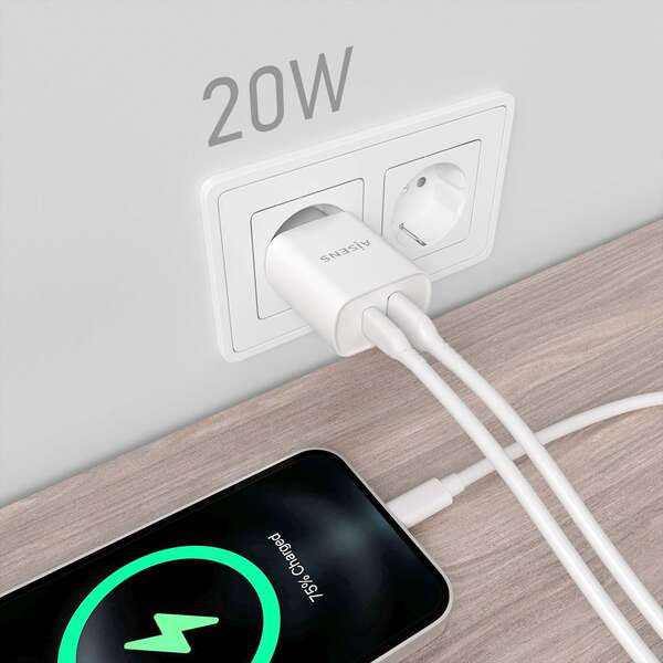 Carregador Aisens 20W - 1xUSB-C PD3.0 - 1xUSB-A QC3.0 - Branco