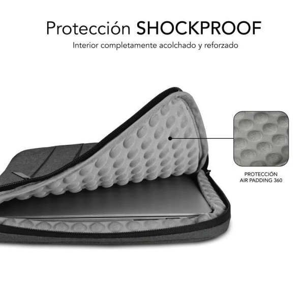 Capa Subblim Air Padding 360 - 380x275x30 mm - Proteção 360º com acolchoamento de ar - Vários bolsos - Forte e durável - Cinza