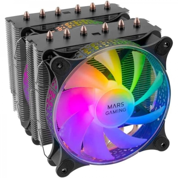 Cooler para CPU Mars Gaming MCPU-XT - Desempenho Extremo 300W TDP - Torre Dupla - 6 Heatpipes HCT - Compatível com ARGB - Universal para Vários Sockets - Fácil Instalação - Preto
