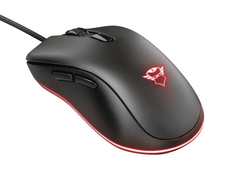Rato USB Trust Gaming GXT 930 Jacx 6400 dpi - 5 botões programáveis ​​​​- Iluminação RGB - Cabo entrançado de 1,80 m - Utilização para destros - Preto