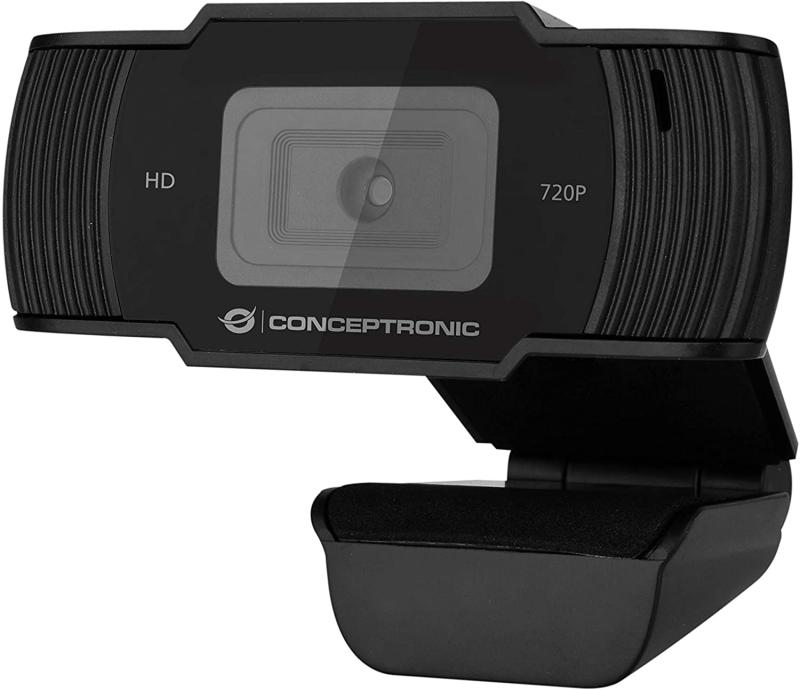 Conceptronic Webcam HD 720p USB 2.0 - Microfone integrado - Foco fixo - Tampa de privacidade - Ângulo de visão de 90º - Cabo de 1,50m