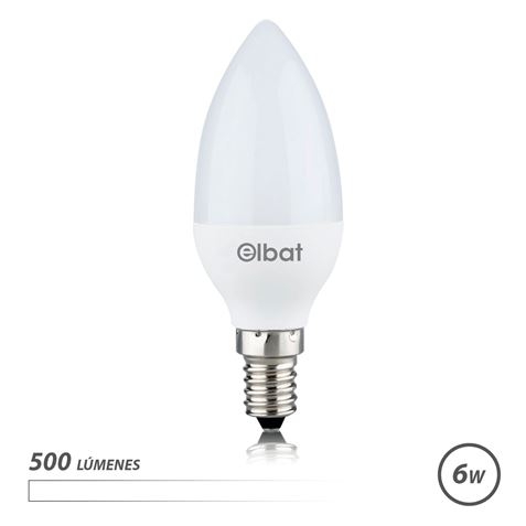 Lâmpada LED Elbat - Potência: 6W - Lúmens: 500 - Tipo de Luz: Luz Branca 4000K - Tampa: E14 - Ângulo: 180º - Dimensões: 37X100mm - 30.000 Horas de Vida - 15.000 Arranques - Cor Branca