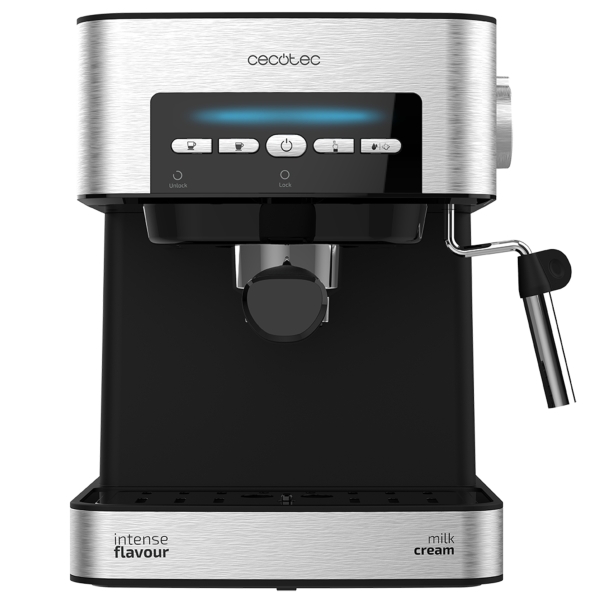 Máquina de café expresso Cecotec Power Espresso 20 Matic com bocal de vapor - Capacidade de 1,5L - Pressão de 20 bar - Reservatório de 1,5L - Aço inoxidável - Bocal de vapor - Aquecedor de chávenas - Preto e prateado