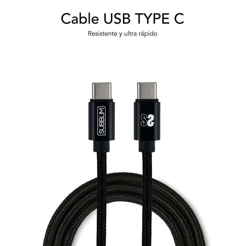 Carregador residencial Subblim de 2 portas - 25 W - PD 3.0/2.0/Quick Charge 3.0 4.0 2.0 - Carregamento rápido - Cabo USB C reversível - Preto