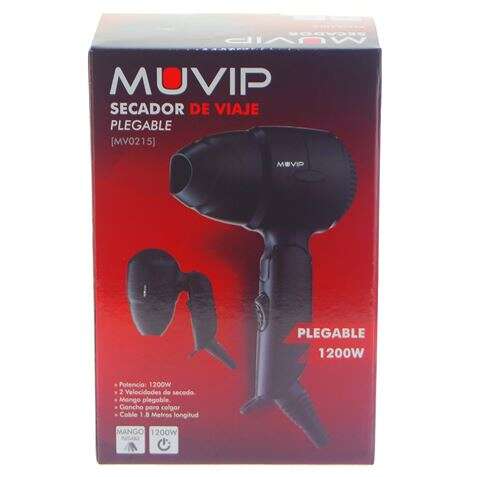Secador de cabelo de viagem Muvip 1200 W - Dobrável - Motor DC - 2 velocidades - Gancho para pendurar