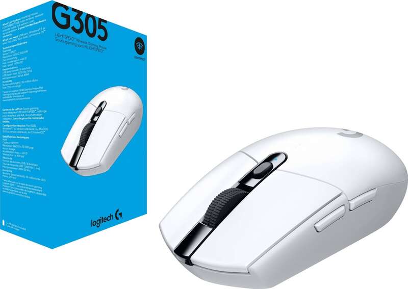 Rato USB sem fios Logitech G305 Lightspeed 12000 dpi - 5 botões programáveis ​​​​- Utilização por destros - Branco