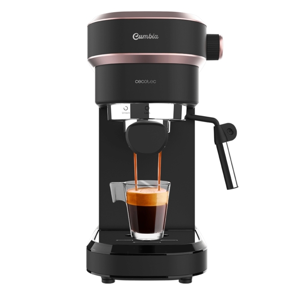 Máquina de café expresso Cecotec Cafelizzia 890 Rose com bocal de vapor - 1350 W - Capacidade de 1,1 L - Pressão de 20 bar - Bocal de vapor - Temperatura regulável - Aço inoxidável - Termobloco - Aquecedor de chávenas - Preto