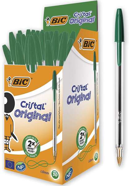 Caixa 50 Canetas Esferográfica Bic Cristal Original - Ponta Redonda 1,0 mm - Linha 0,4 mm - Tinta à Base de Óleo - Verde