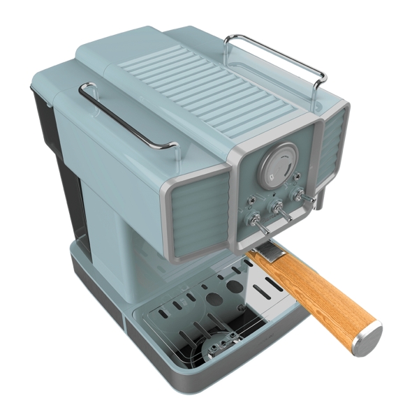 Máquina de café expresso Cecotec Power Espresso 20 Tradizionale Azul Claro - 1350W - 20 Bar - Manómetro - Bocal de vapor ajustável - Capacidade de 1,5L - Estilo vintage - Aço inoxidável - Azul claro