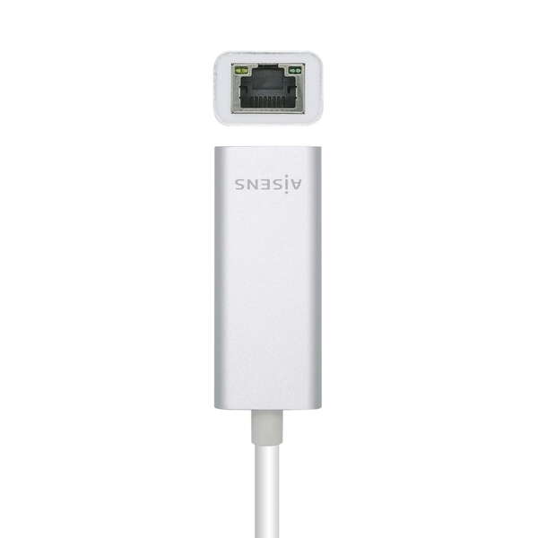Aisens Conversor USB3.1 Gen1 USB-C a Ethernet Gigabit 10/100/1000 Mbps - 15cm - Color Plata