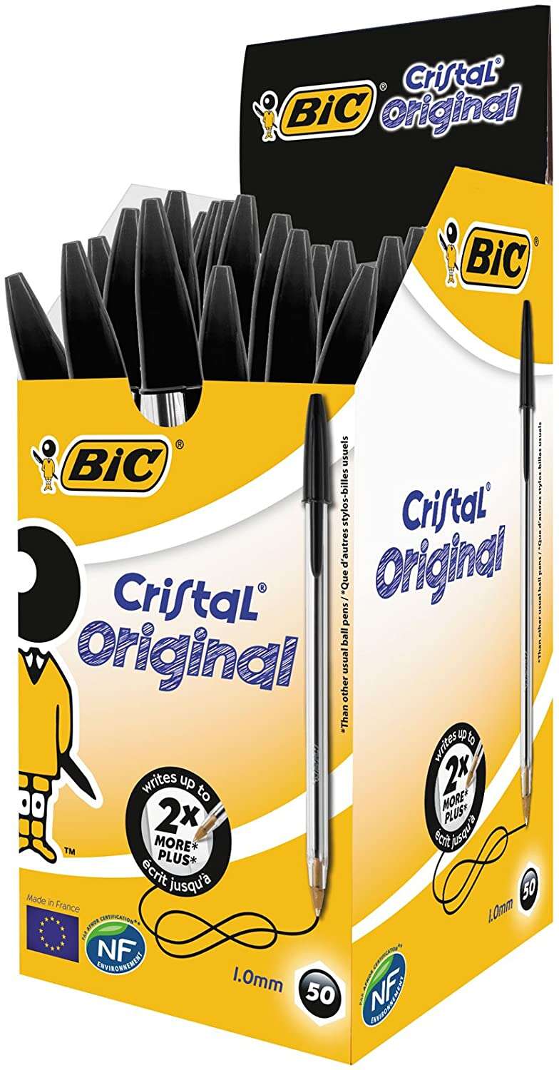 Caixa 50 Canetas Esferográfica Bic Cristal Original - Ponta Redonda 1,0 mm - Linha 0,4 mm - Tinta à Base de Óleo - Preta