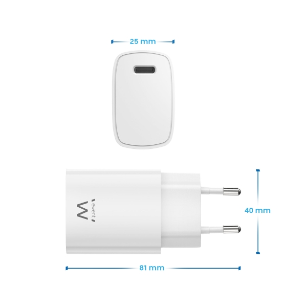 Carregador USB-C Ewent EW1320 20 W - Carregamento rápido - Alta eficiência - Cor branca
