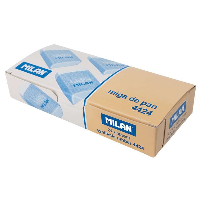 Pack 24 unidades - Borracha Retangular Milan 4424 - Farinha de Rosca - Borracha Sintética Macia - Faixa de Cartão Colorido - Branca