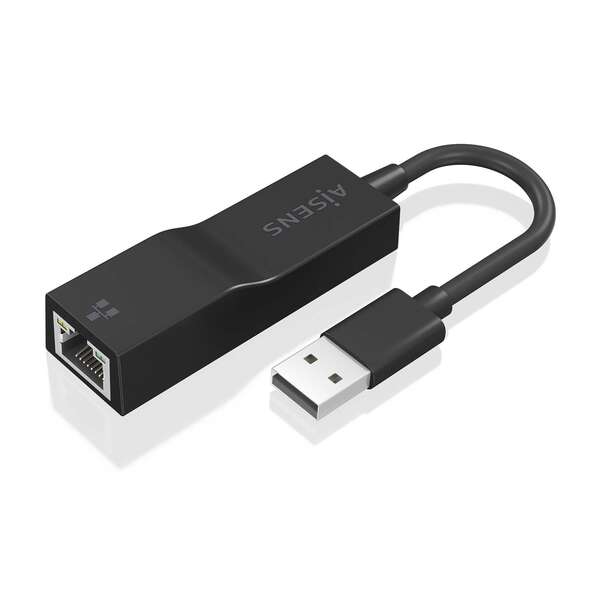 Aisens Conversor USB 3.0 a Ethernet Gigabit 10/100/1000 Mbps - 15cm - Cor Negro