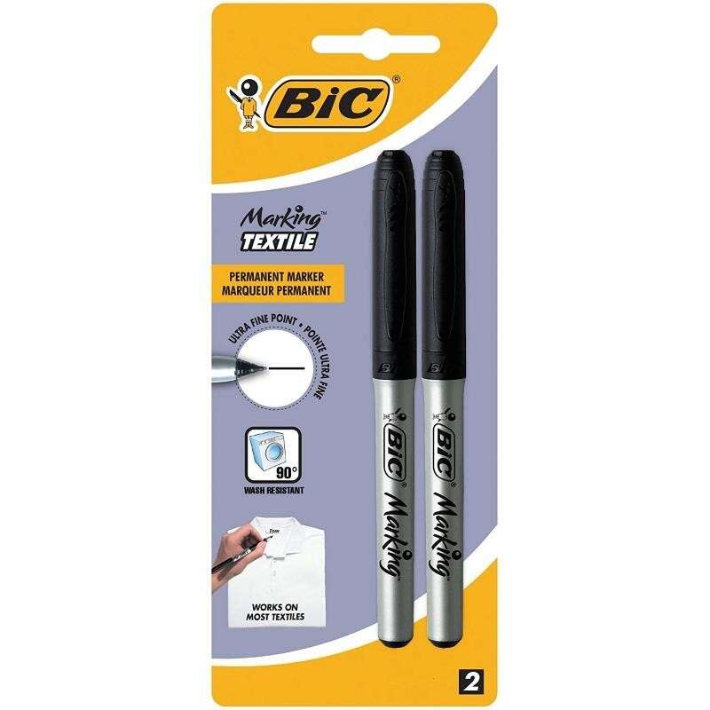 Bic Marking Textile Pack de 2 Marcadores Permanentes para Roupa - Ponta Ultrafina 0,9 mm - Lava até 90º - Tinta à Base de Álcool - Preto