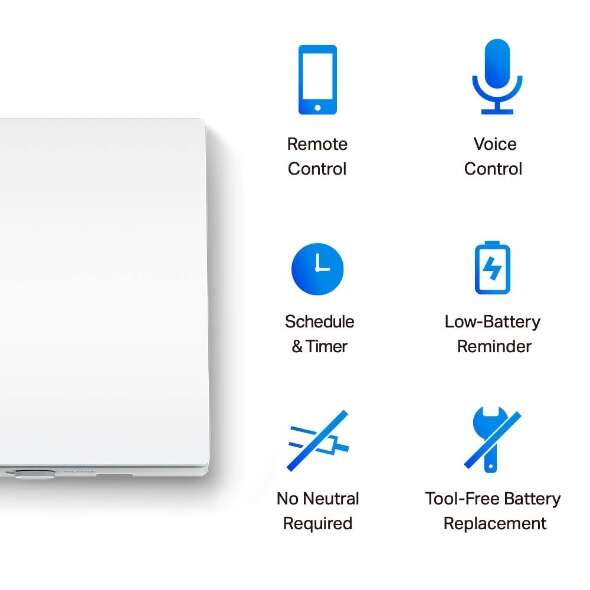 Interruptor de Luz Inteligente WiFi Tapo S210 da TP-Link - Controlo por Aplicação - Controlo por Voz - Programação - Fácil Instalação