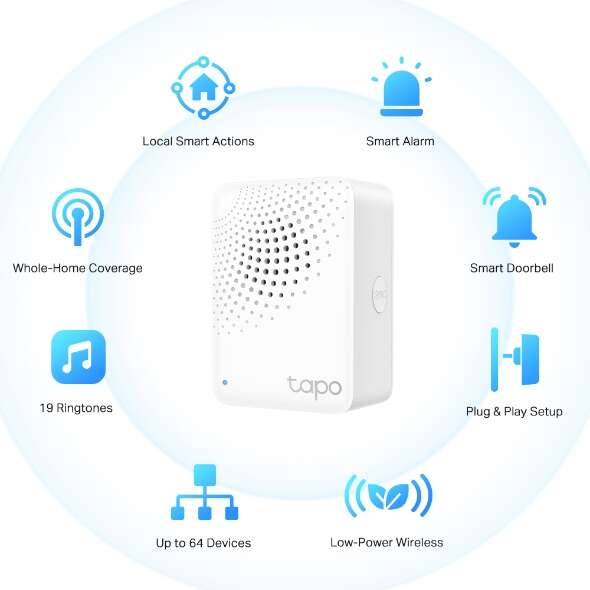 TP-Link Tapo H100 Smart Hub - Até 64 dispositivos - Alarme e campainha inteligentes - Baixo consumo de energia