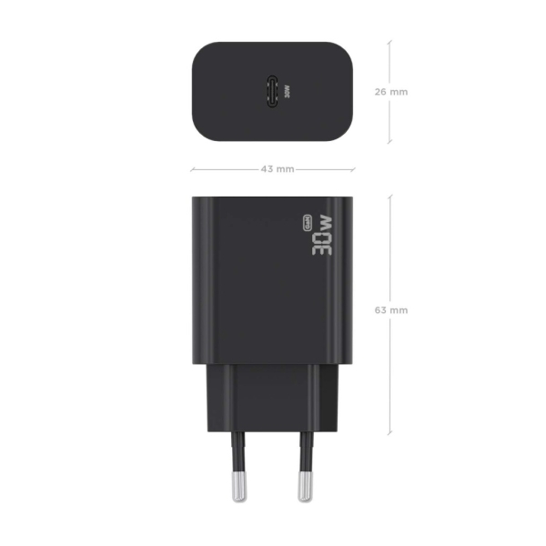 Carregador Aisens 30W GaN - USB-C PD3.0 - Preto