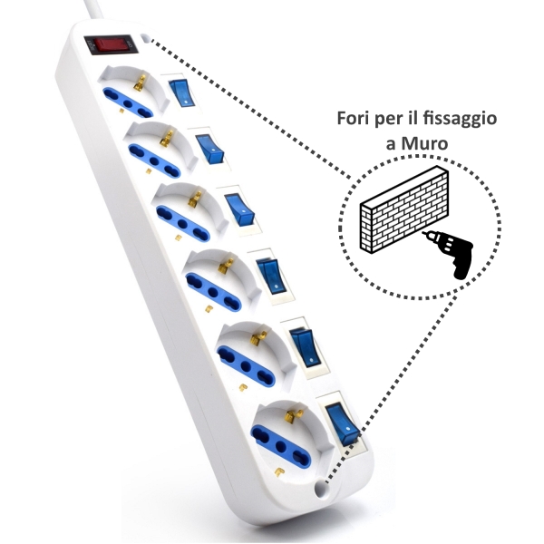 Tomada de linha Ewent EW3932 com 6 tomadas - Proteção contra picos de tensão - Interruptores individuais. Cor branca