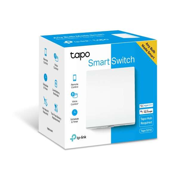 Interruptor de Luz Inteligente WiFi Tapo S210 da TP-Link - Controlo por Aplicação - Controlo por Voz - Programação - Fácil Instalação