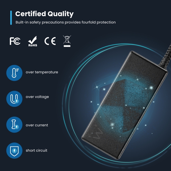 Carregador USB Tipo C para portátil Ewent - Potência máxima fornecida: 65 W - Comprimento do cabo: 300 cm - Preto