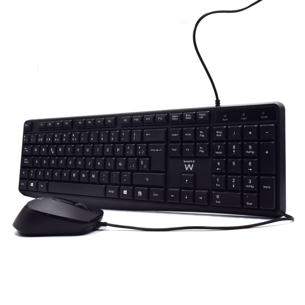 Pacote de teclado e rato com fio Ewent - Teclado de escritório - Cabo USB-A de 1,35 m - Rato de escritório - 1000 ppp - Cabo USB-A de 1,35 m - Preto - Teclado Espanhol