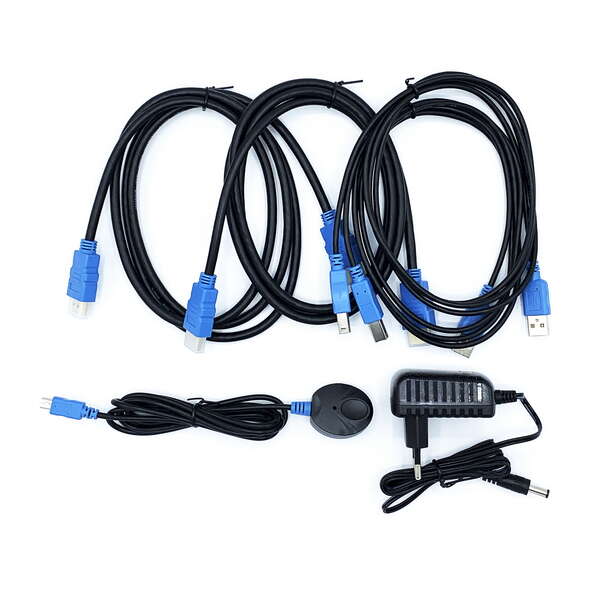 Switch KVM Aisens 4K a 60 Hz USB 1U de 2 portas HDMI com fonte de alimentação - Preto