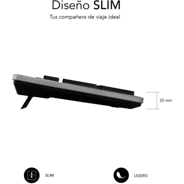 Teclado ergonômico Subblim Slim - Teclas silenciosas e côncavas - Conexão USB Plug and Play - Teclado numérico - Teclas ergonômicas - Teclas suaves e silenciosas - Preto/Cinza