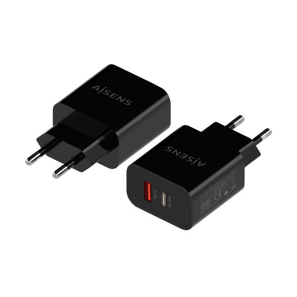 Carregador Aisens 20W - 1xUSB-C PD3.0 - 1xUSB-A QC3.0 - Cor Preto