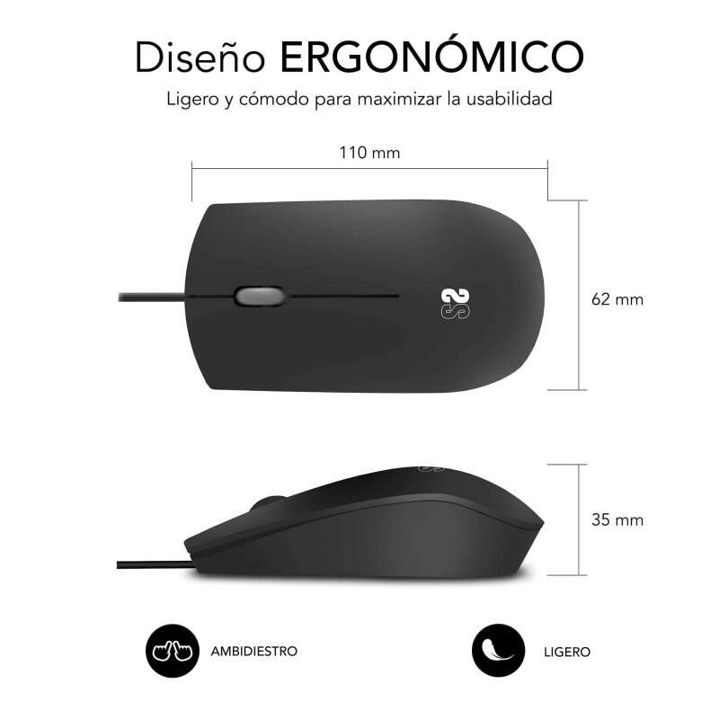 Rato empresarial com fio Subblim - Design ultrafino e ergonômico - Tecnologia Silent Click - Preto fosco