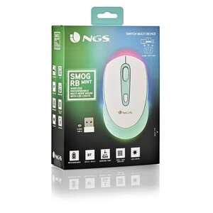 Rato USB Bluetooth sem fios NGS Smogmint-RB 2400 dpi - Iluminação LED RGB - 3 botões - Uso ambidestro