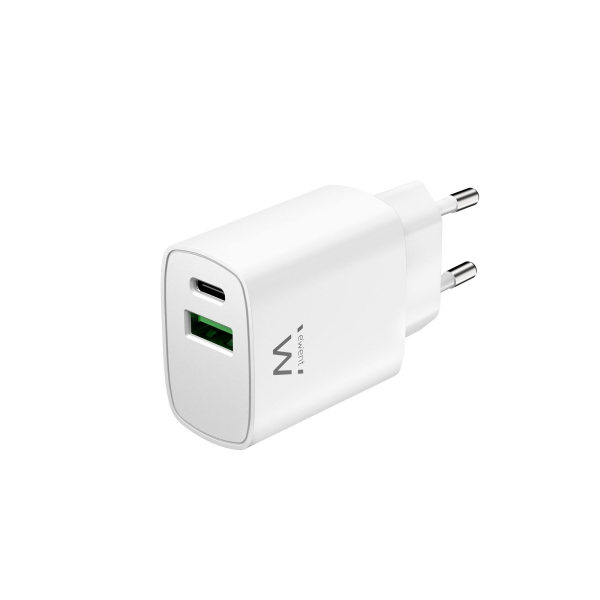 Carregador de parede Ewent USB-C/PD + USB-A/QC 20 W - Branco