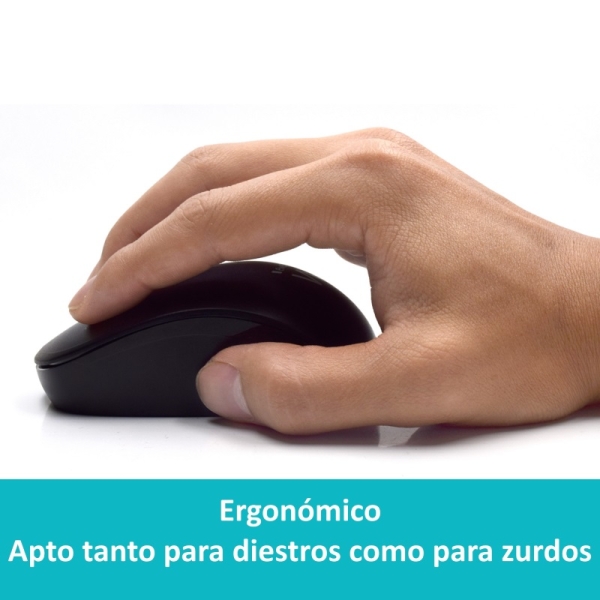 Ewent 2,4 Hz KB+MOUSE Wireless Package - Teclado de escritório em Espanhol com 13 teclas multimédia - Rato de viagem - 1000 dpi - Receptor USB-A - 2 pilhas AA (incluídas) - Preto
