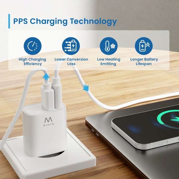 Carregador de parede Ewent USB-C/PD + USB-A/QC 20 W - Branco