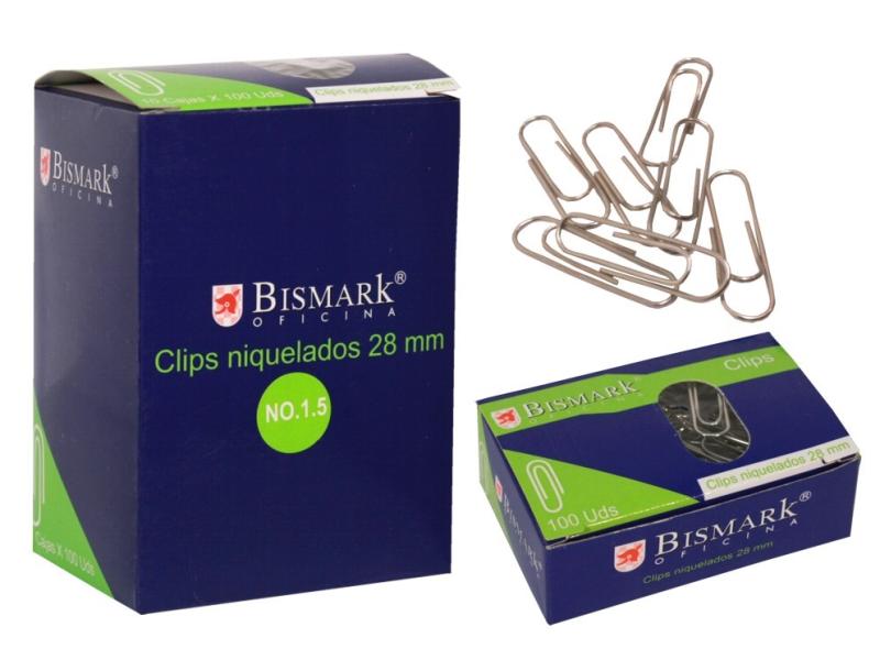 Bismark Pacote com 100 Clipes Nº1.5 28mm - Niquelado