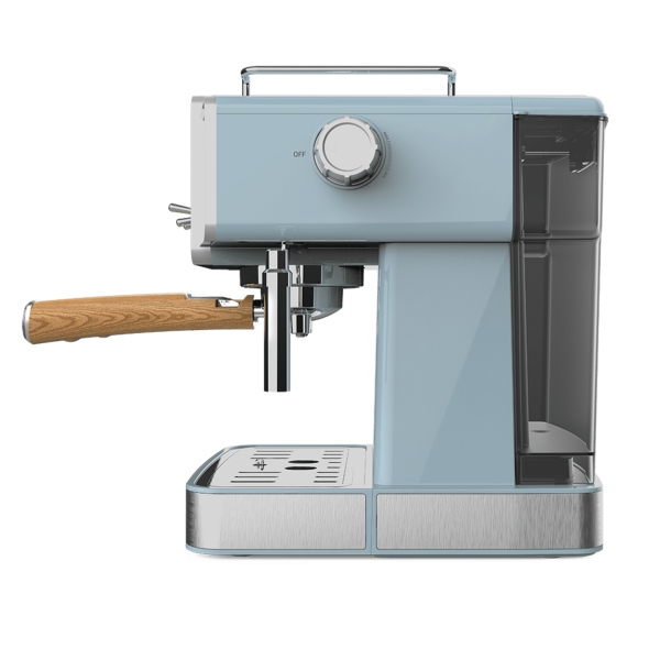 Máquina de café expresso Cecotec Power Espresso 20 Tradizionale Azul Claro - 1350W - 20 Bar - Manómetro - Bocal de vapor ajustável - Capacidade de 1,5L - Estilo vintage - Aço inoxidável - Azul claro