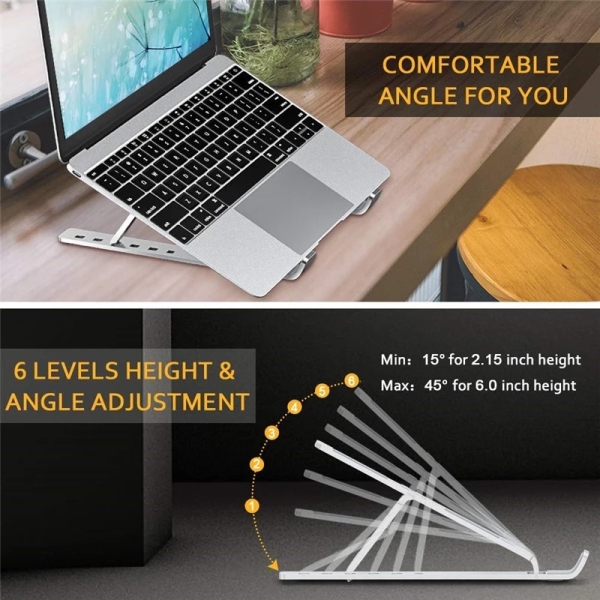 Suporte de viagem dobrável Ewent EW1266 - Liga de alumínio - Eleva seu laptop de 5 a 15 cm - Prata