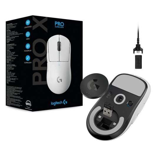 Rato USB sem fios Logitech Pro X Superlight 25400 dpi - 4 botões - Recarregável - Super leve - Tecnologia Lightspeed - Utilização por destros - Branco
