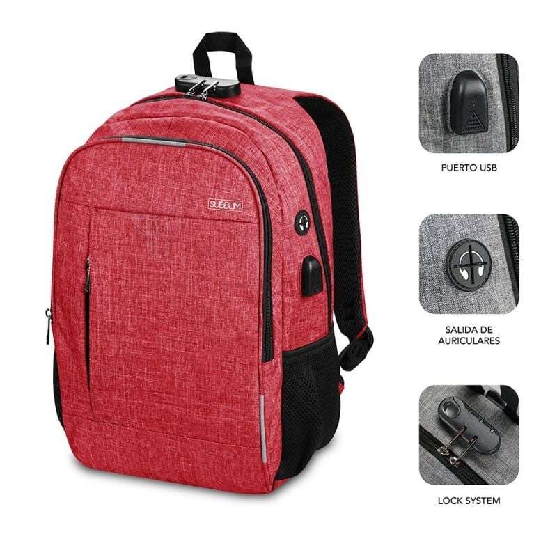 Mochila Subblim Urban Lock System - Sinônimo de segurança - Excelente capacidade de organização - Conector USB para Powerbank - Design durável - Alças ergonômicas - Cor vermelha