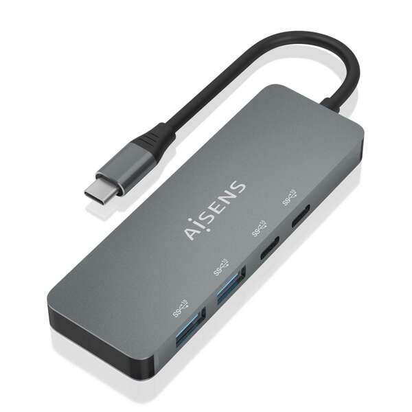 Aisens Hub USB 3.2 GEN2 10G USB-C - USB-C/M-2xUSB-C/H-2xUSB-A/H - 15cm - Cor Cinza