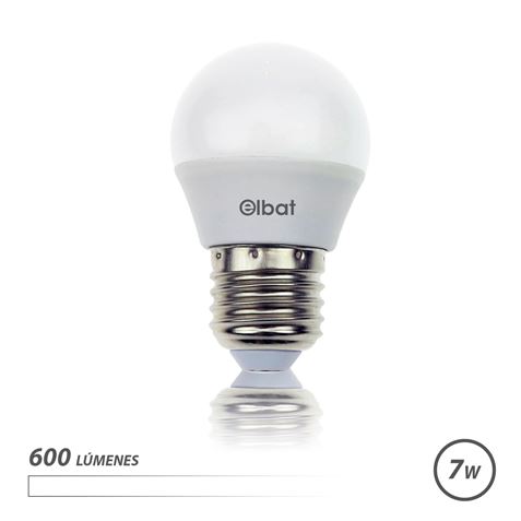 Lâmpada LED Elbat - Potência: 7W - Lúmens: 600 - Tipo de Luz: Luz Branca 4000K - Casquilho: E27 - Ângulo: 220º - Dimensões: 45X78mm - 30.000 Horas de Vida - 15.000 Iluminações - Cor Branca